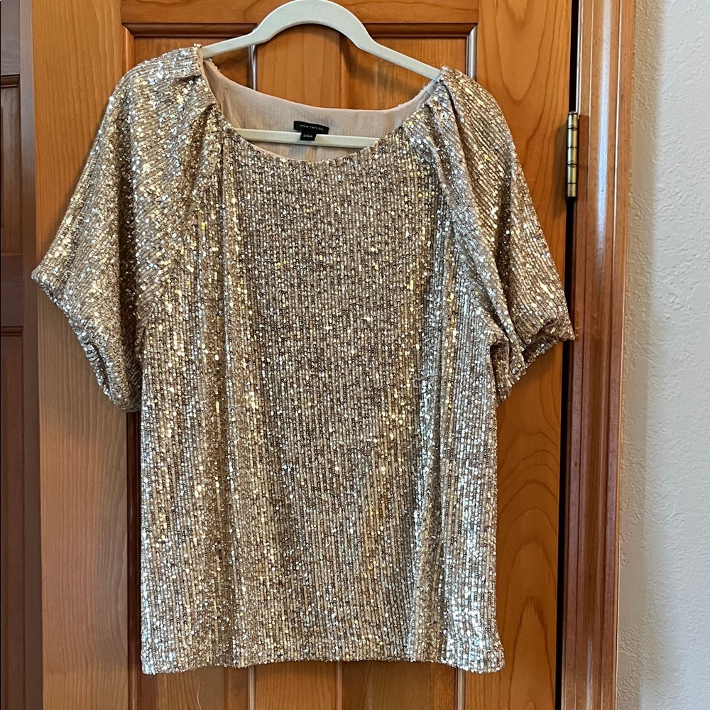 Ann Taylor Shimmering Gold Sequin Blouse
